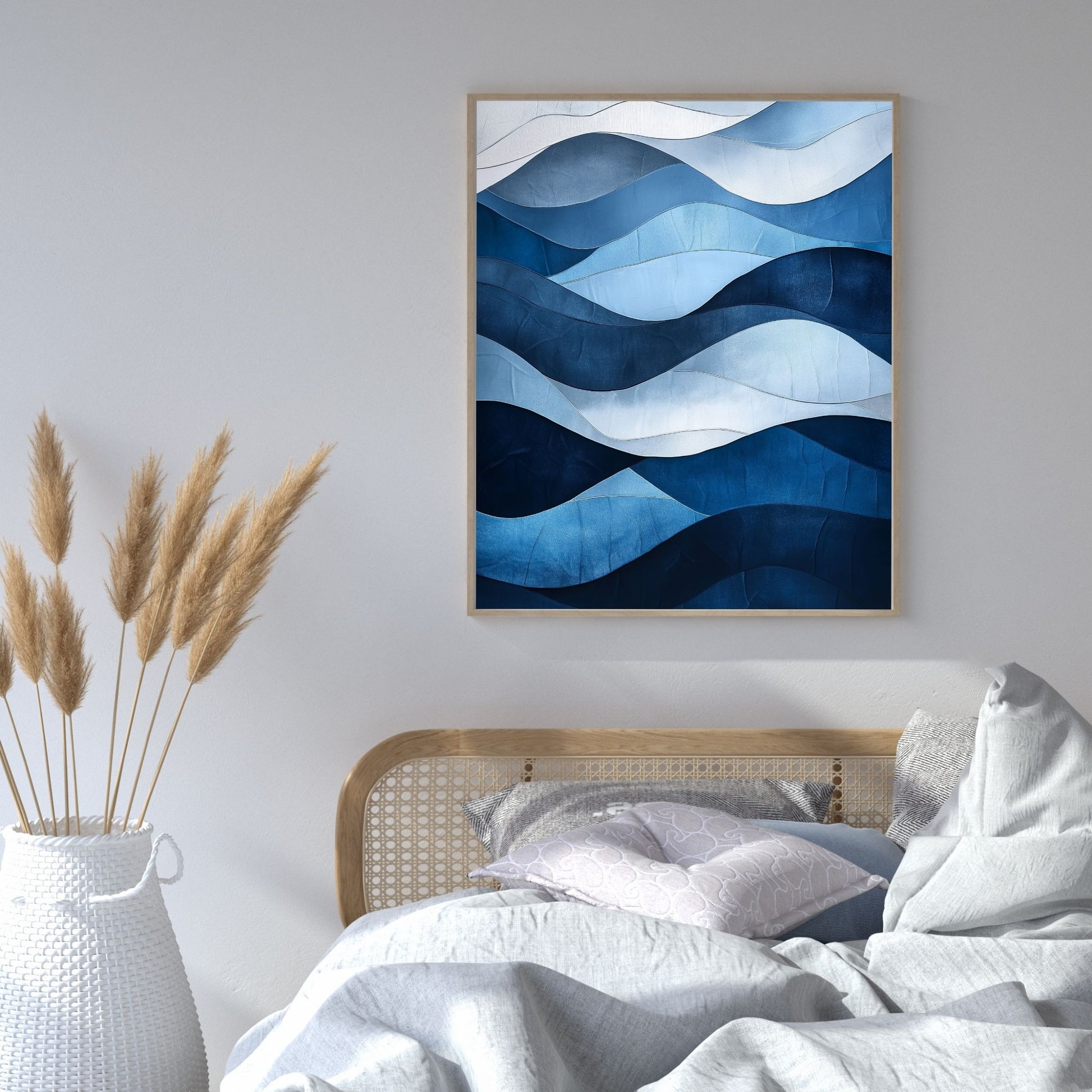 Geometric blue wave patterns for trendy wall decor