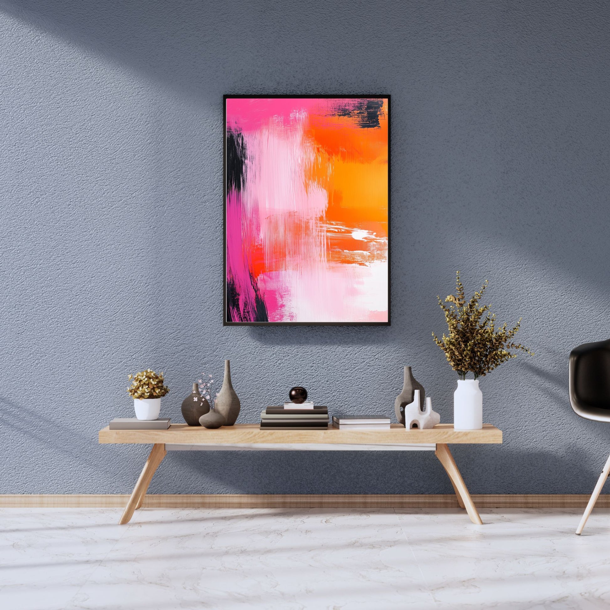 Abstract canvas wall art with vibrant pink and orange brushstrokes