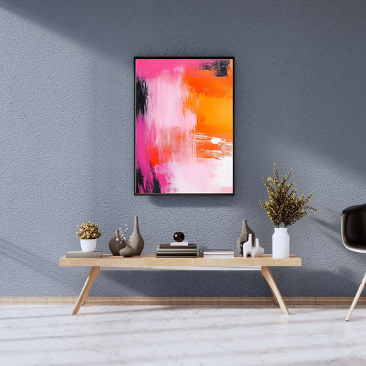 Abstract canvas wall art with vibrant pink and orange brushstrokes