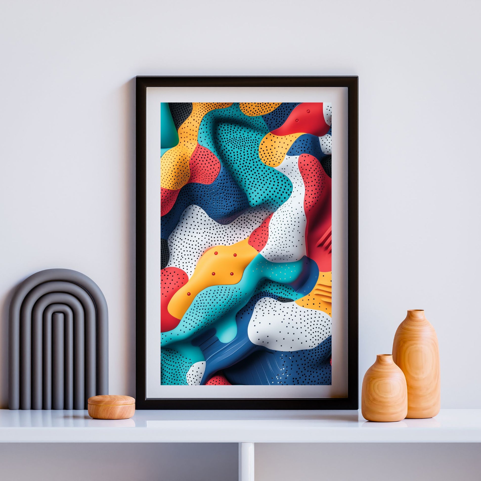 Contemporary colorful wall art design with layered patterns