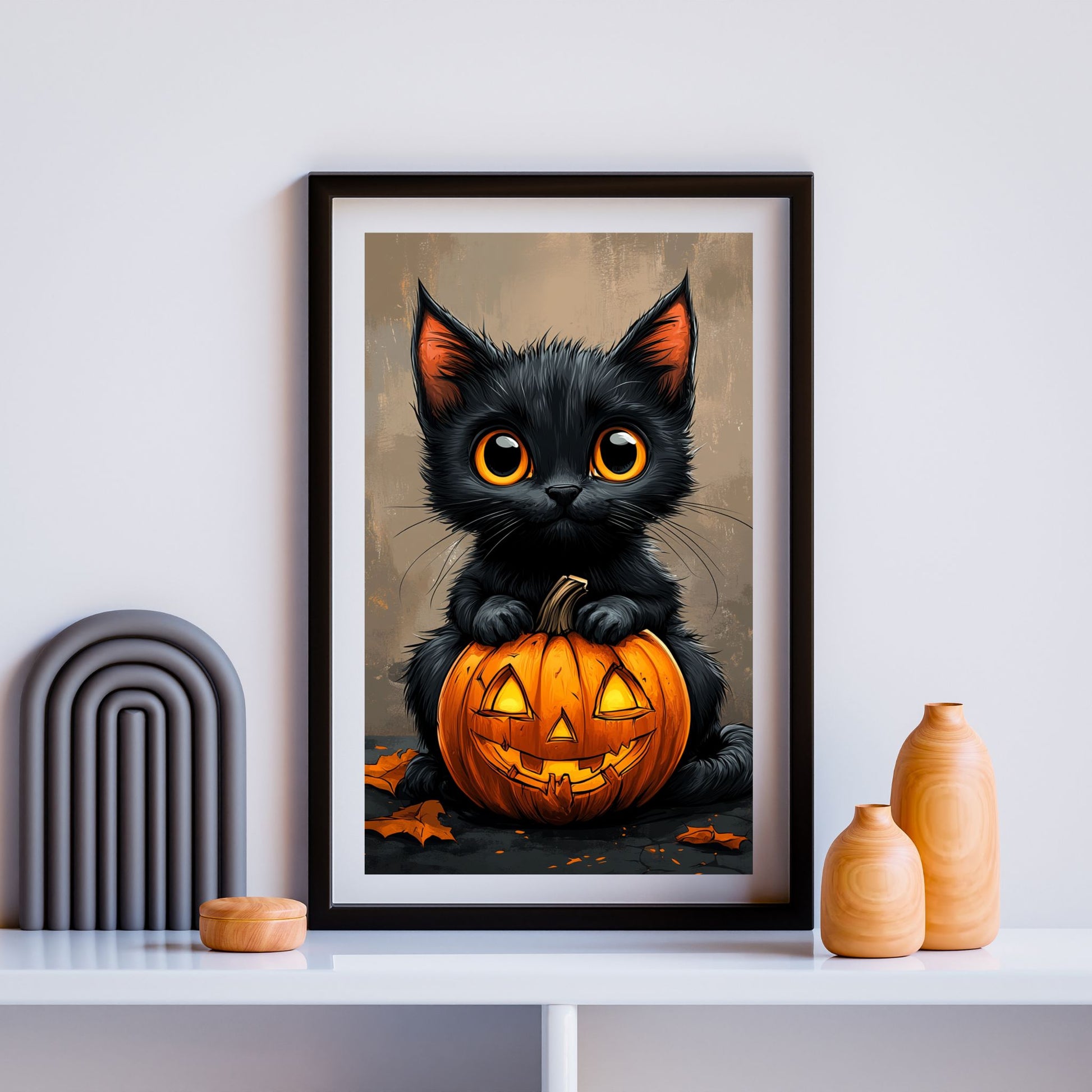 home_decor - Adorable Black Cat and Pumpkin Duo - DigiCraft-Studio - wall_art