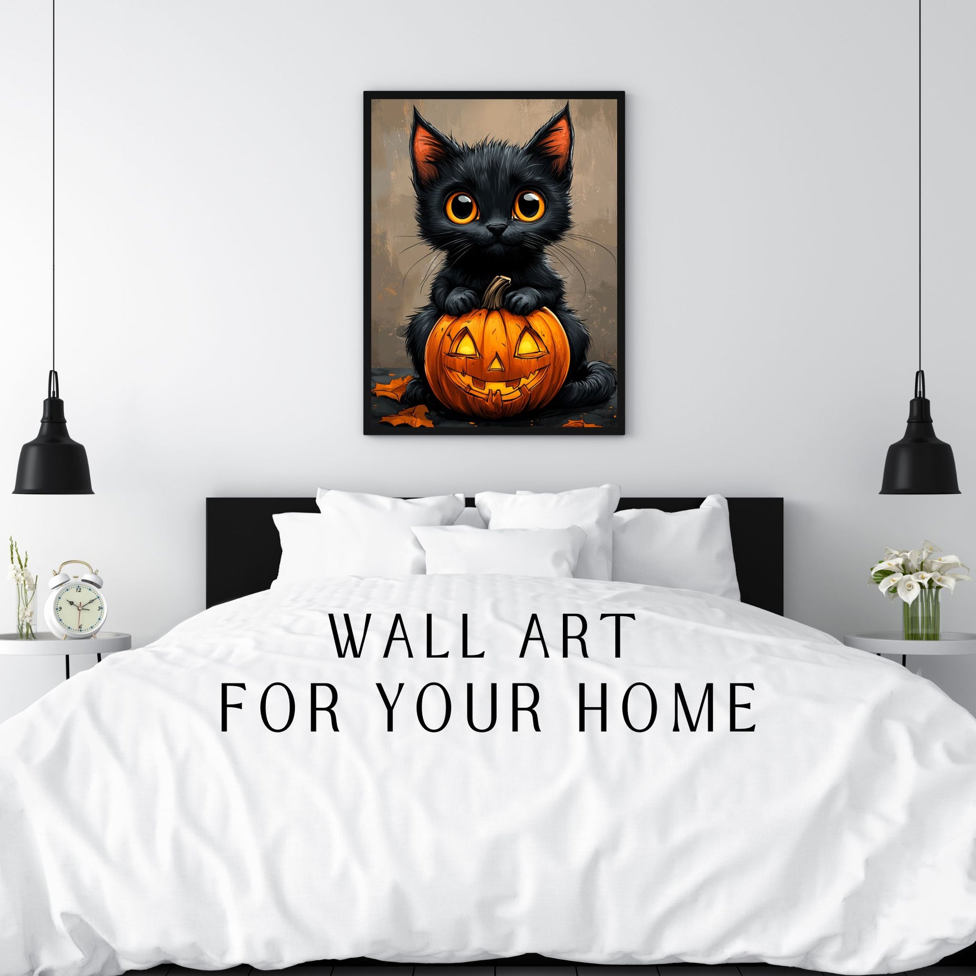 home_decor - Adorable Black Cat and Pumpkin Duo - DigiCraft-Studio - wall_art