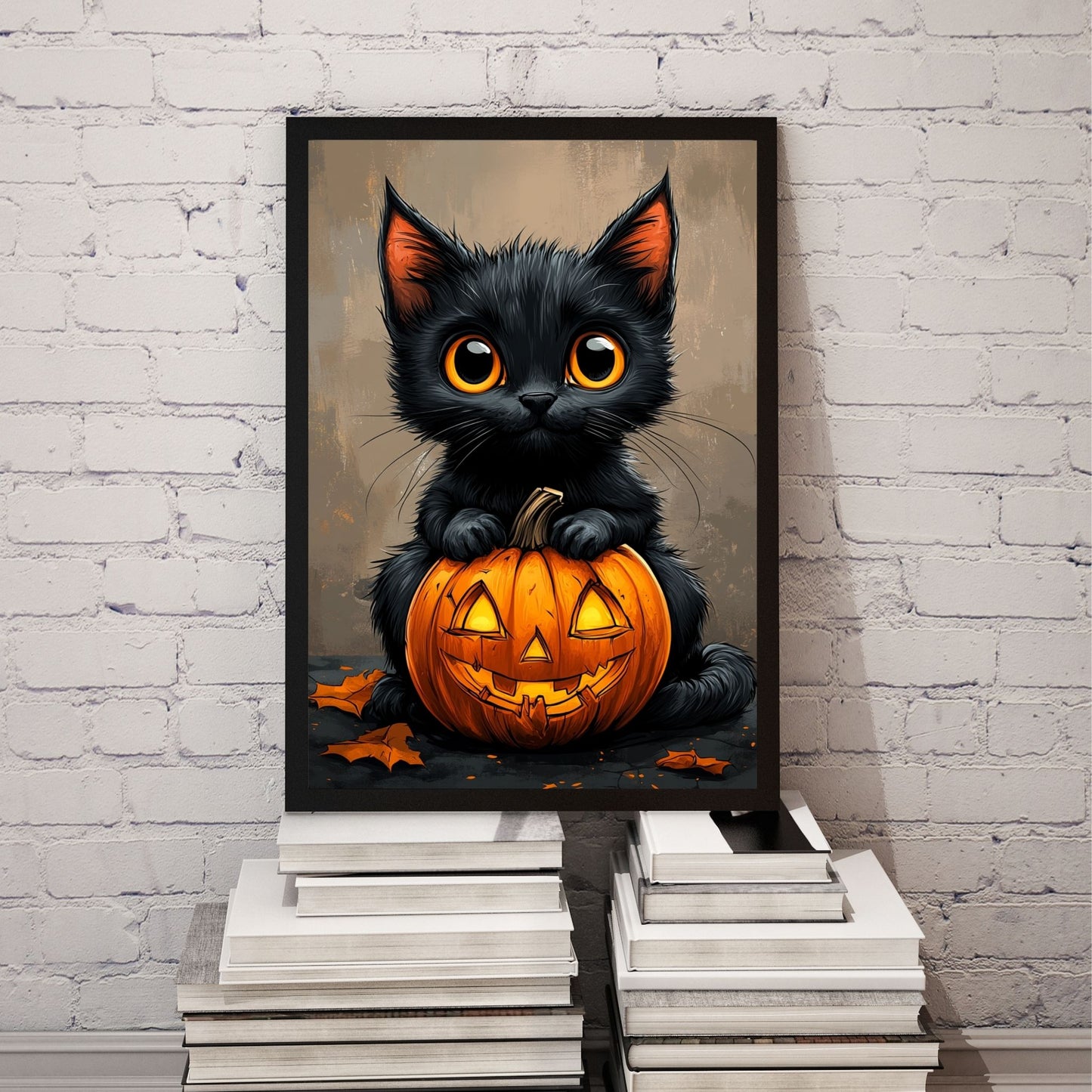 home_decor - Adorable Black Cat and Pumpkin Duo - DigiCraft-Studio - wall_art