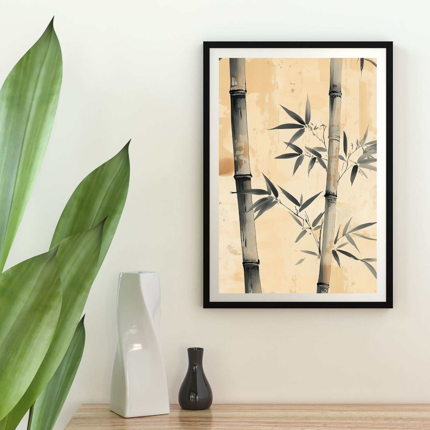 Digital print of bamboo stems and leaves for calm and stylish interiors