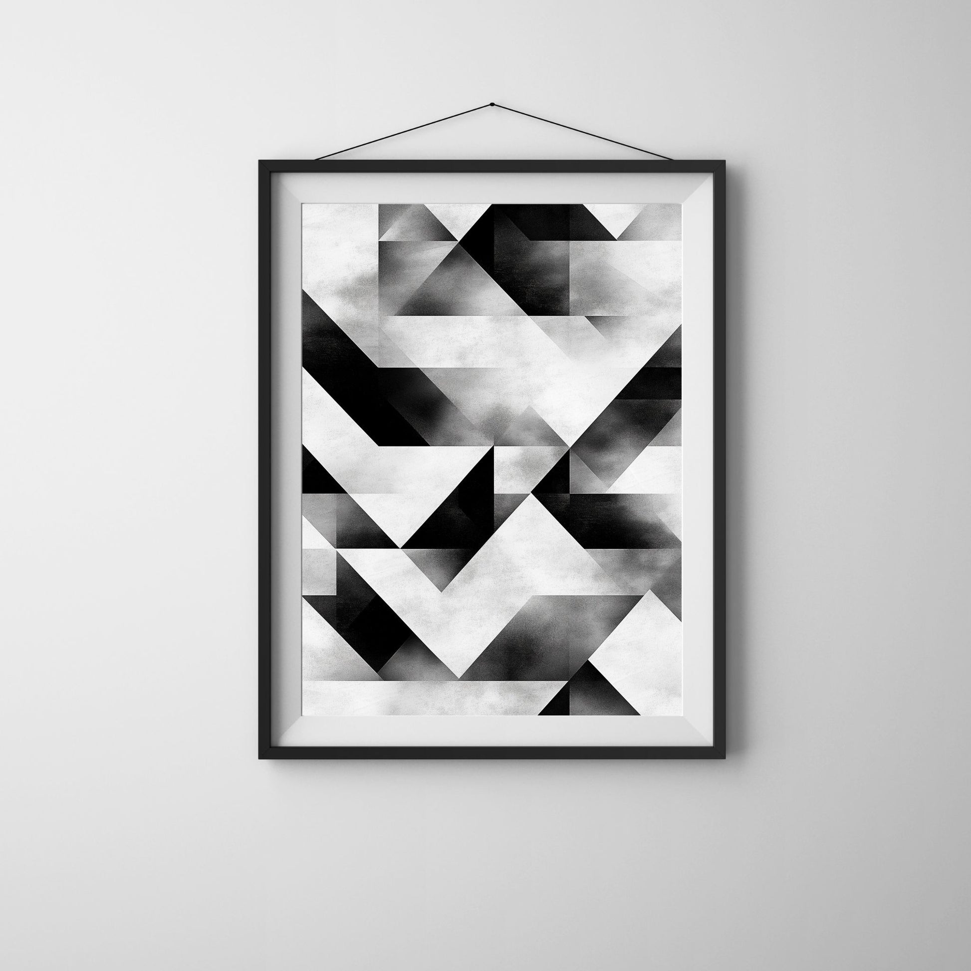 Stylish abstract art featuring black and white geometric patterns