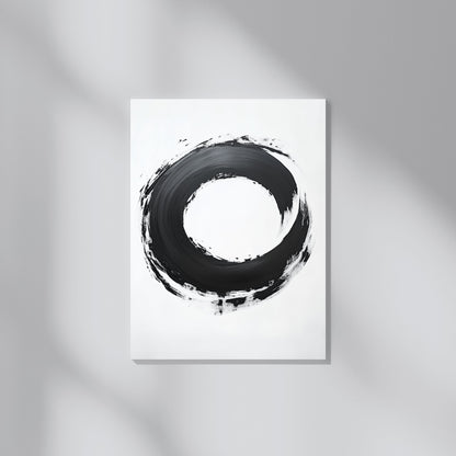 Minimalist black circular design on a white canvas for wall art