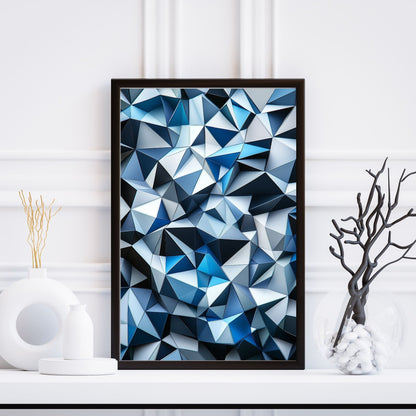 Abstract blue geometric art print with crystal-like facets