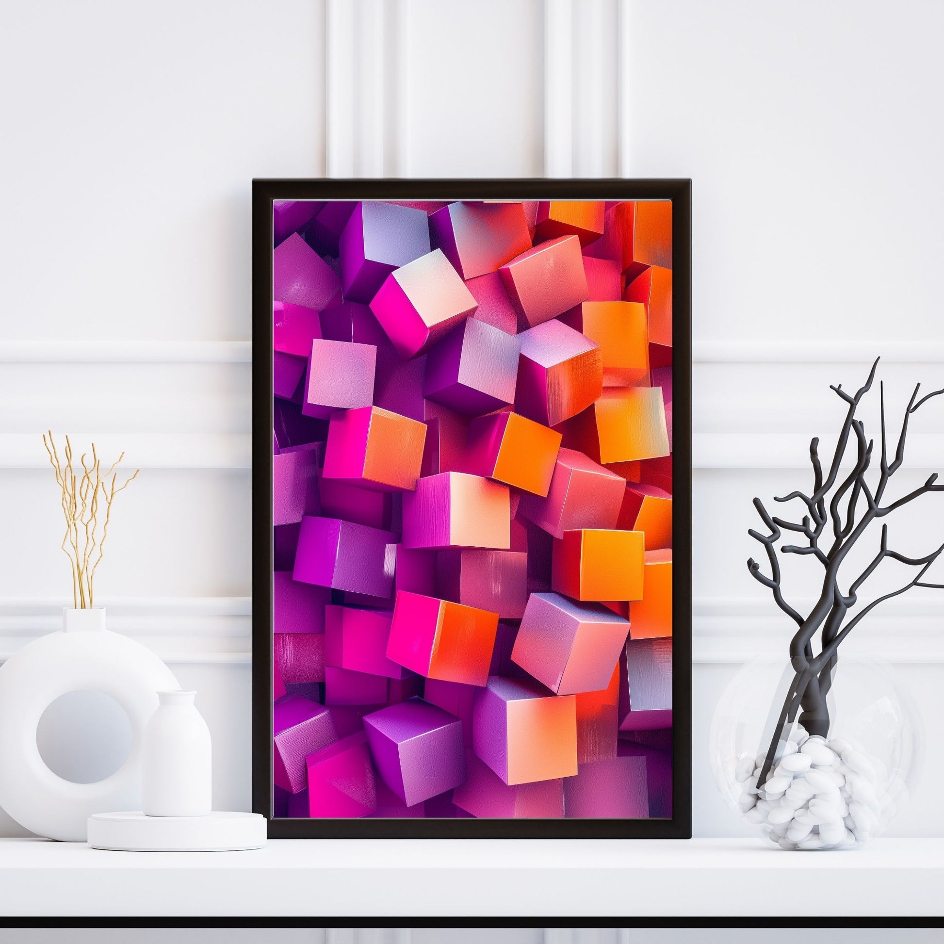 Modern geometric cubes bursting with vibrant colors