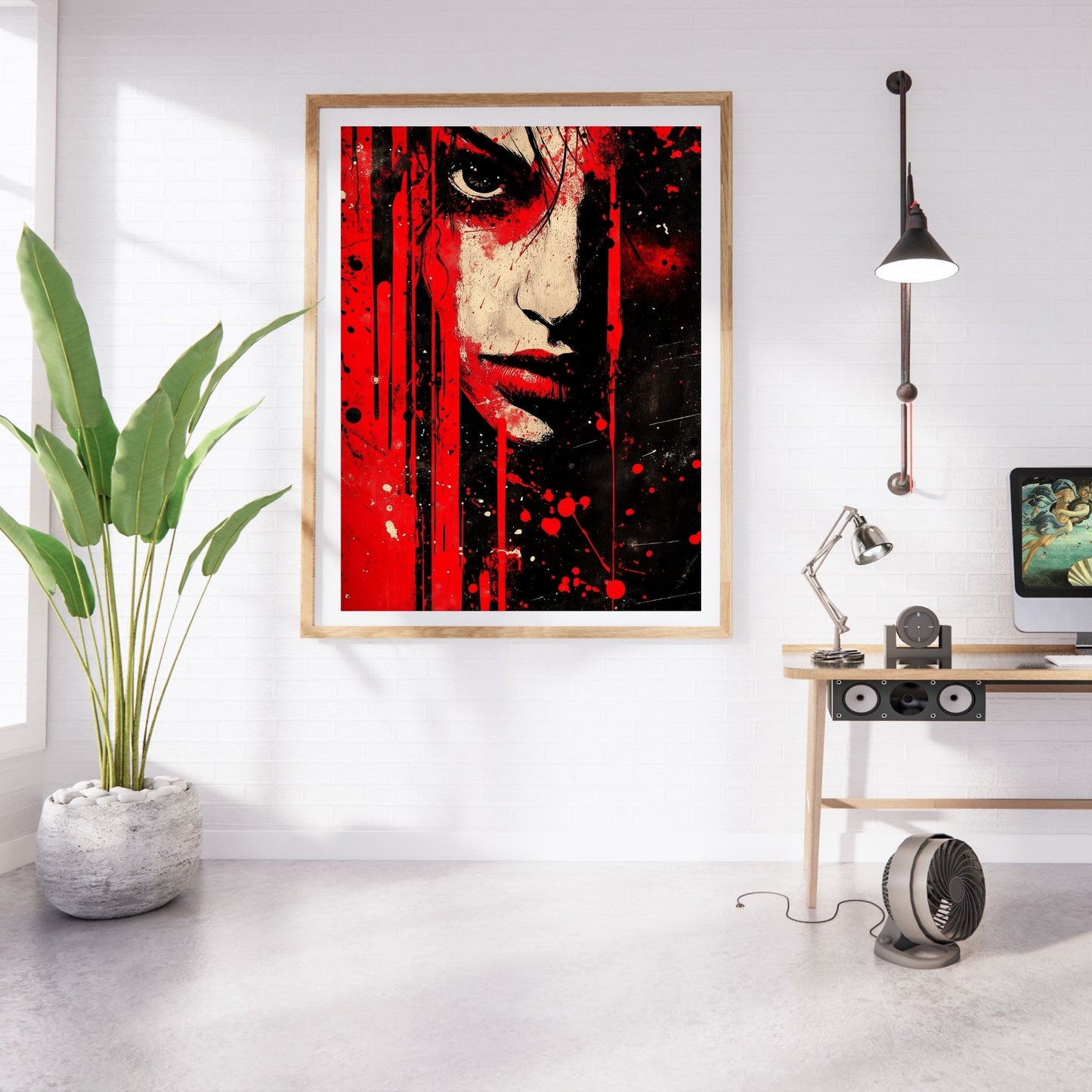 Abstract red and black canvas wall art with bold portrait design