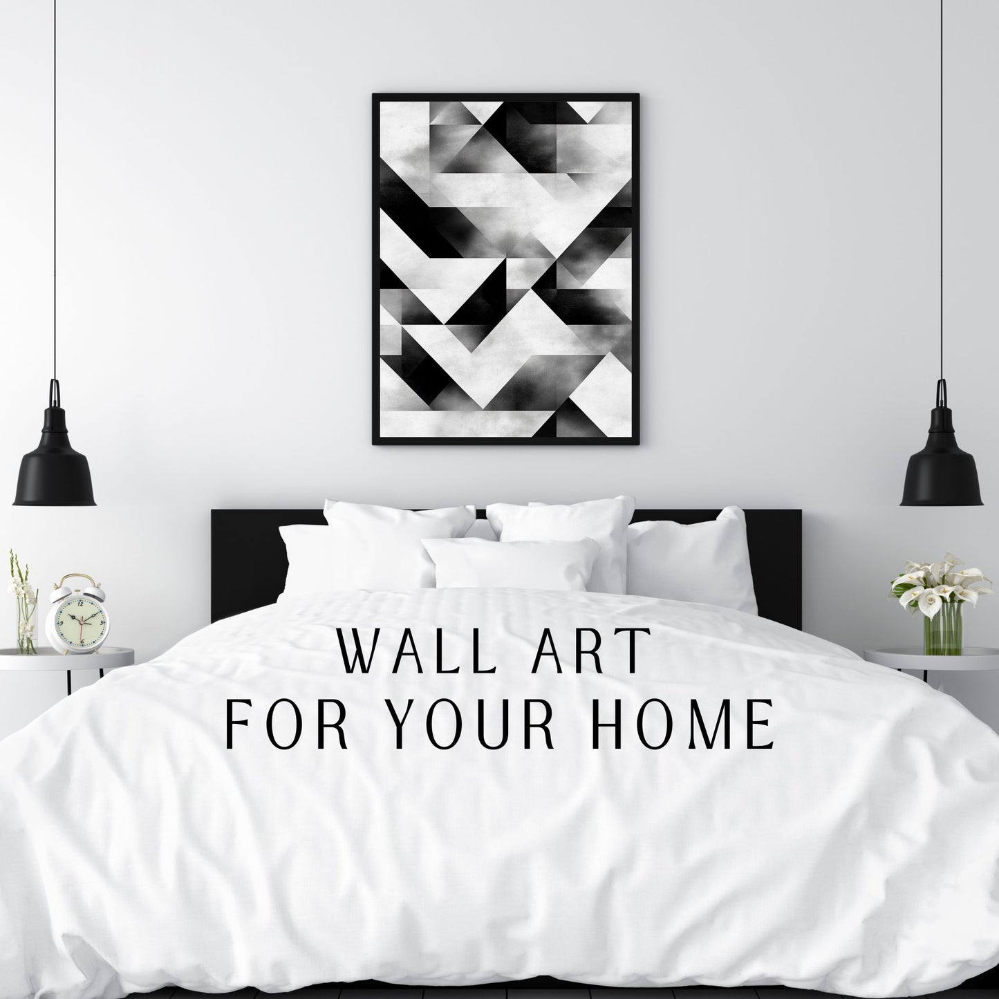 Digital black and white art print with a triangle design