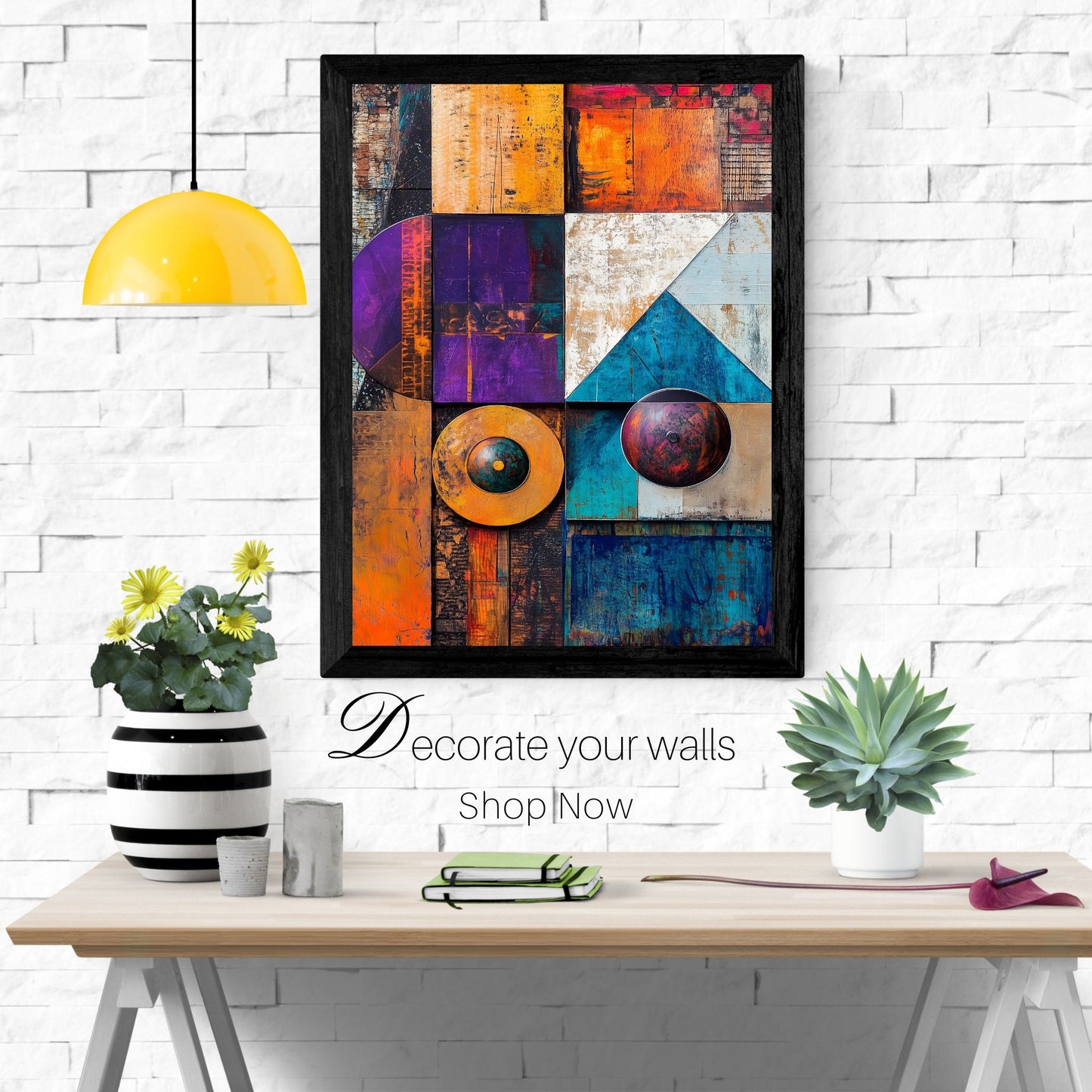 Colorful geometric abstract art print for trendy wall decor