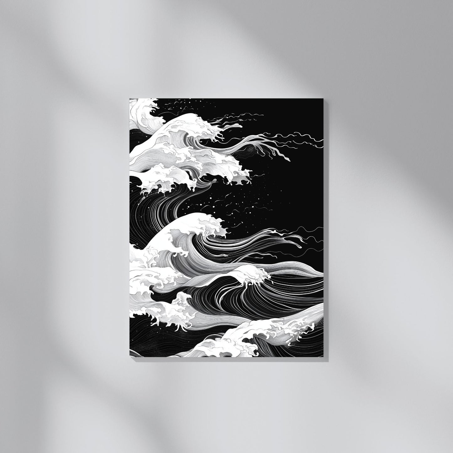 Abstract wave art print in black and white for trendy home decor