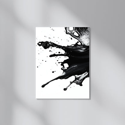 Modern abstract ink splash art in black and white for home decor