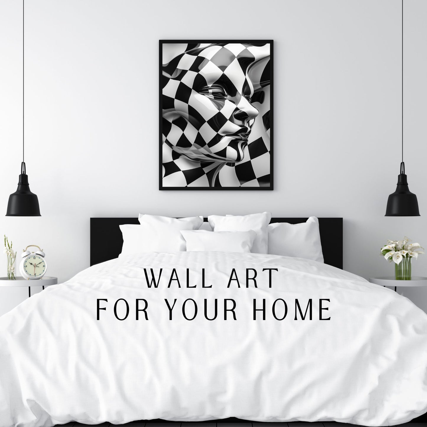 Stylish monochrome abstract art featuring dynamic checkered patterns