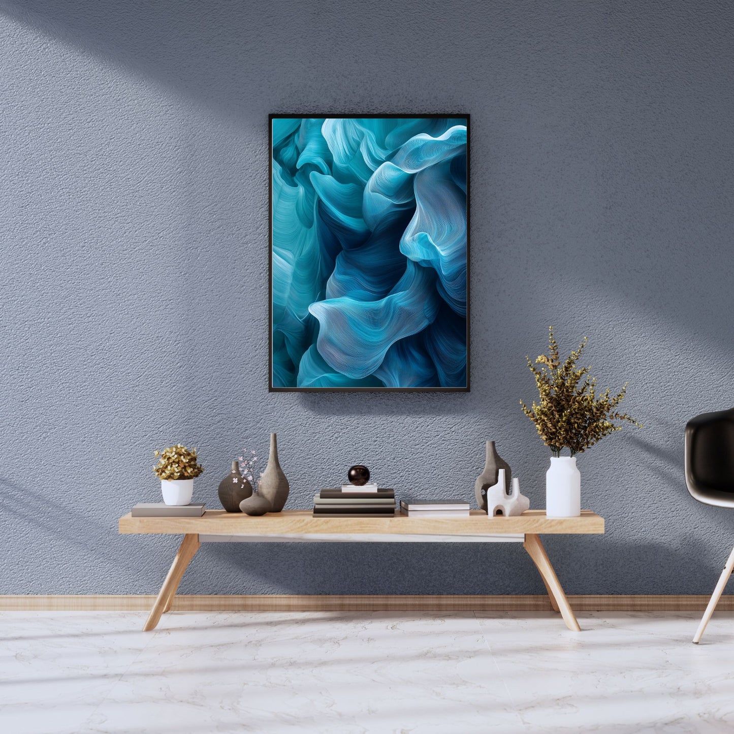 Rippling blue and teal wall art for trendy spaces