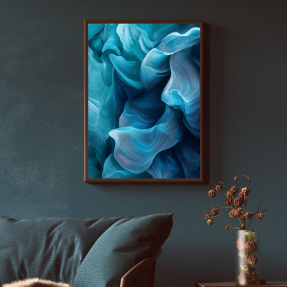 Serene blue abstract painting with fluid motion