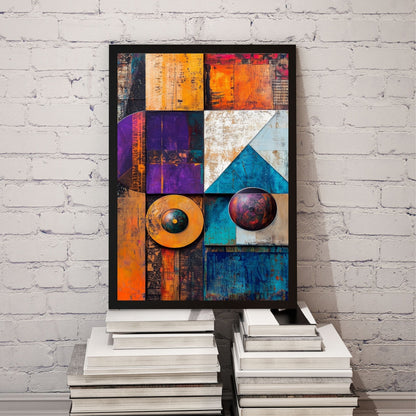 Geometric abstract wall art with vibrant colors and bold shapes