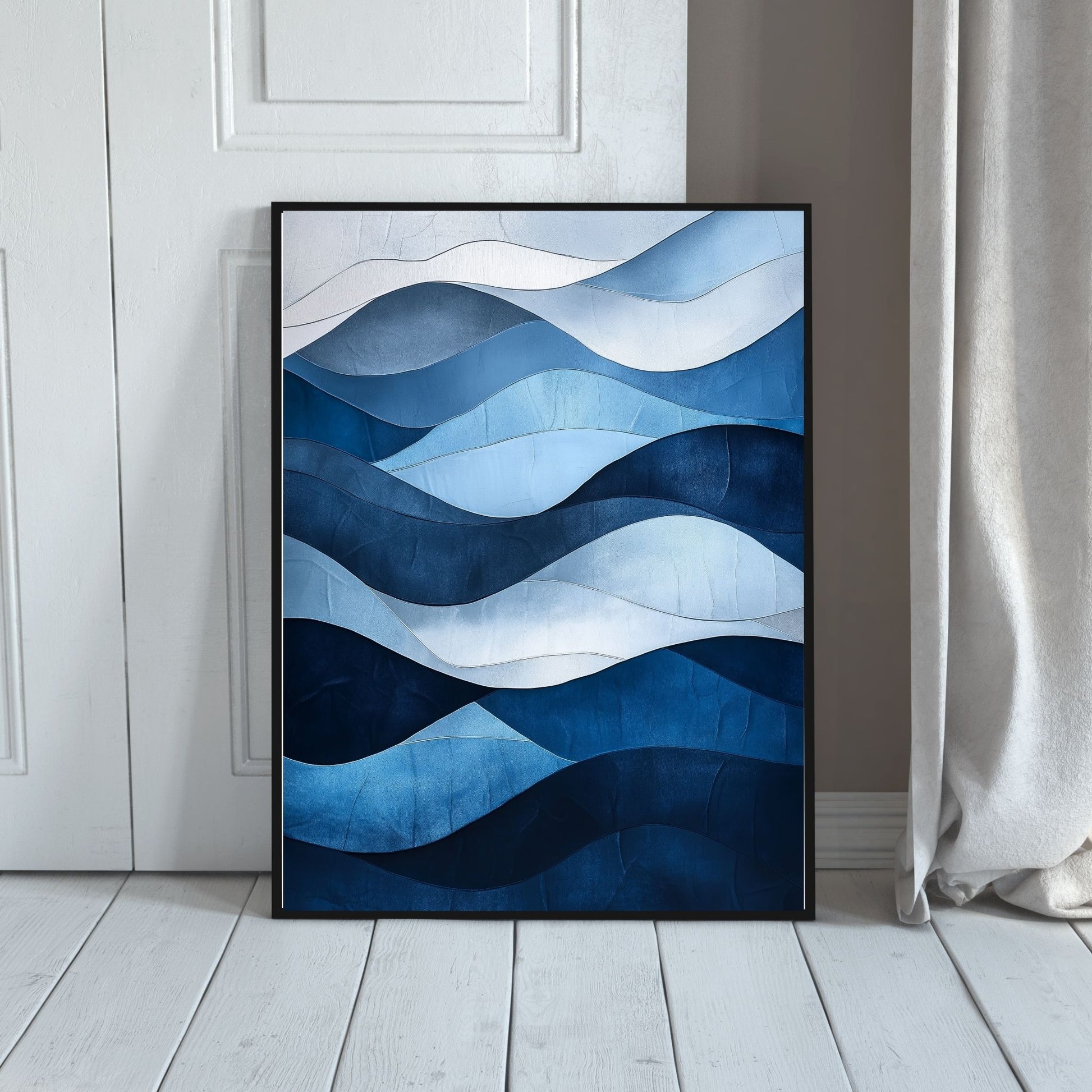 Minimalist geometric artwork featuring shades of blue