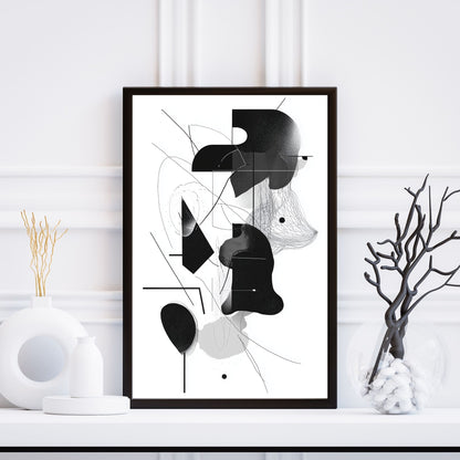 Minimalist monochrome design featuring modern abstract forms