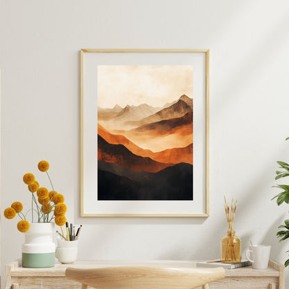 Canvas wall art featuring abstract earthy mountain layers