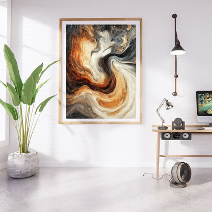 Abstract canvas wall art with earthy swirls and golden tones