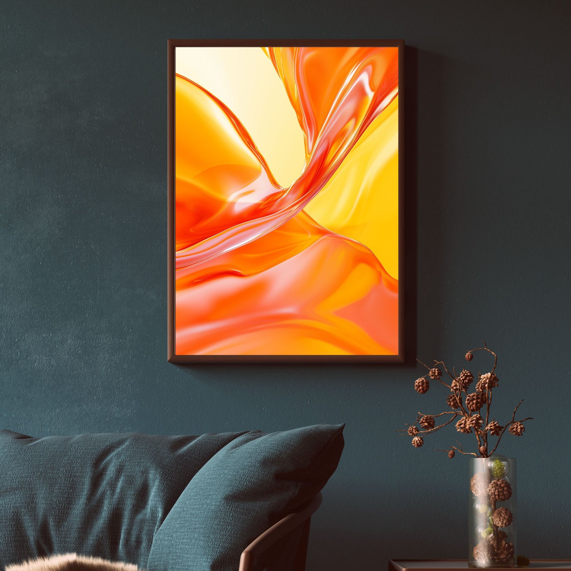 Golden fluid abstract canvas wall art with radiant hues