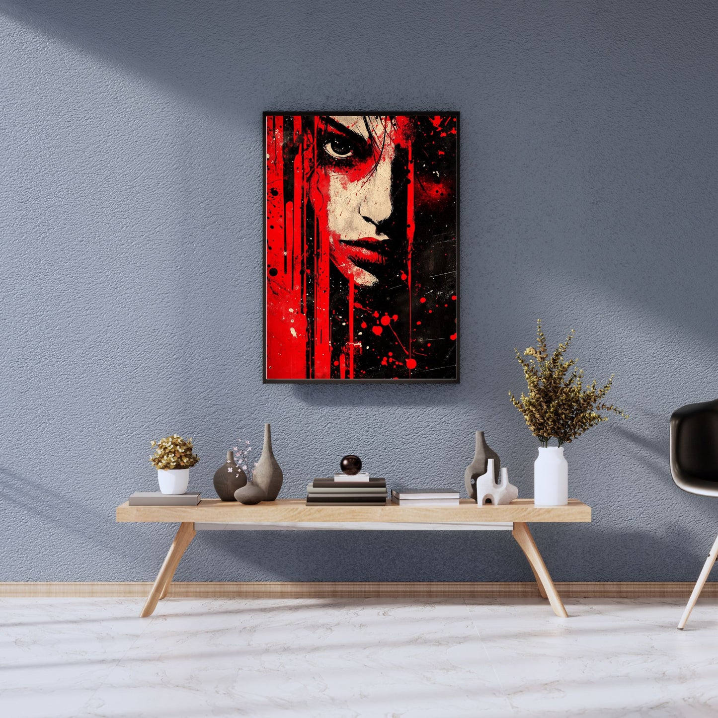 Intense red and black wall painting for modern home decor