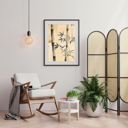 Japandi wall art featuring a serene bamboo design on a neutral background