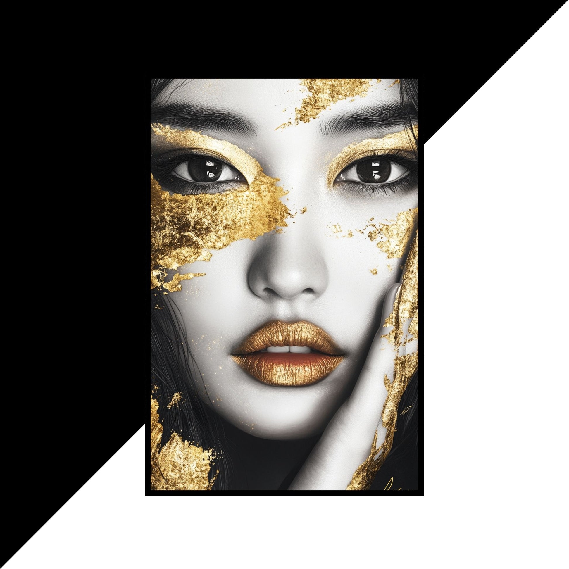 Stunning black-and-white artwork featuring gold highlights for a modern feel.