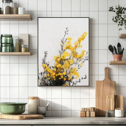 Mimosa digital print capturing the beauty of vibrant yellow flowers with soft green foliage, perfect for nature lovers