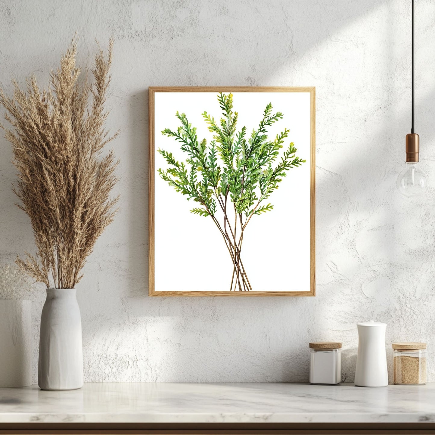 Fresh mimosa greenery art print with detailed leaves, bringing natural elegance to your walls