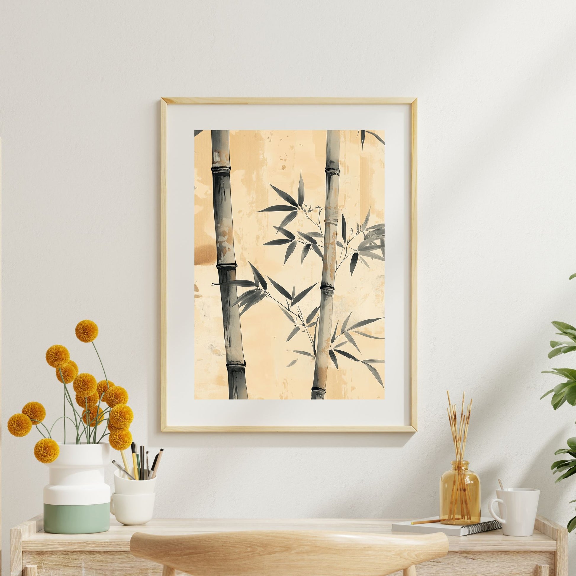 Minimalist bamboo illustration for Japandi-inspired wall decor