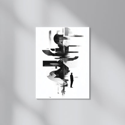 Minimalist abstract black and white digital print with human silhouette