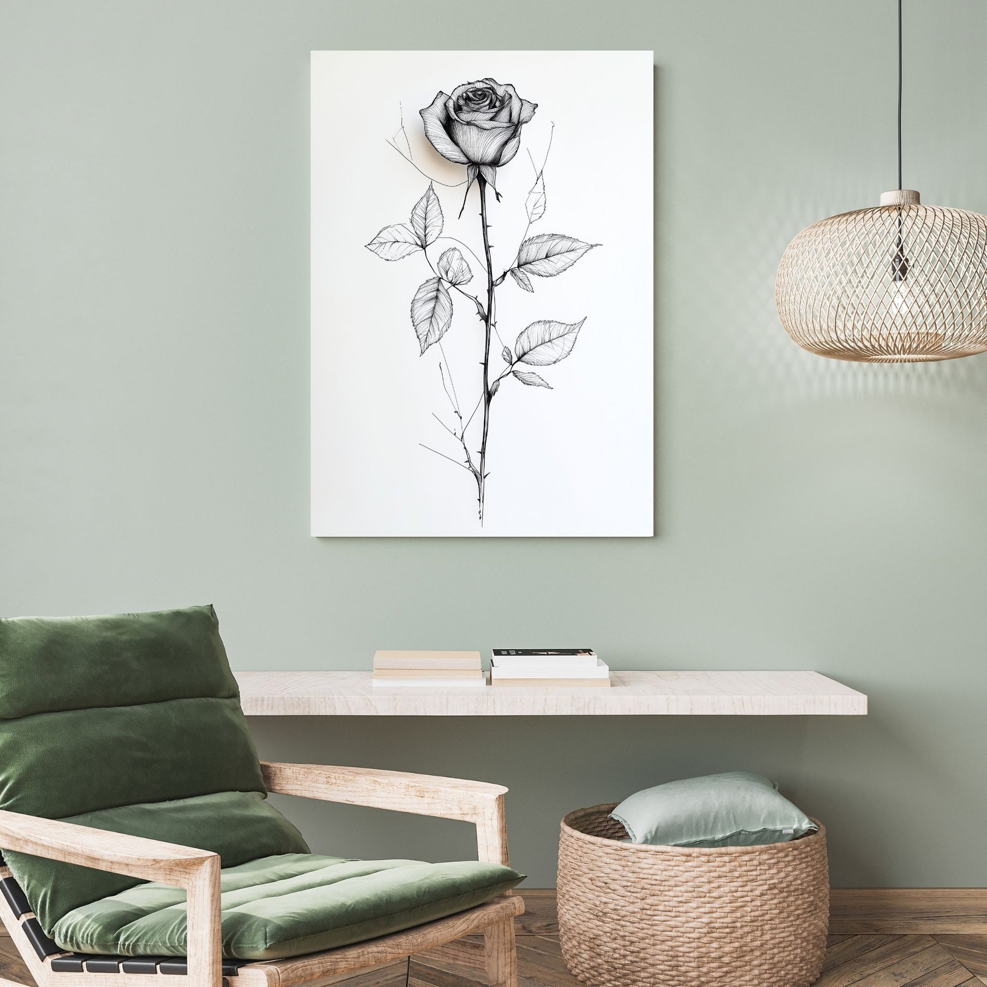 Minimalist rose line art illustration for wall decor