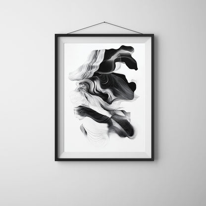 Digital print of black and white abstract waves for trendy interiors