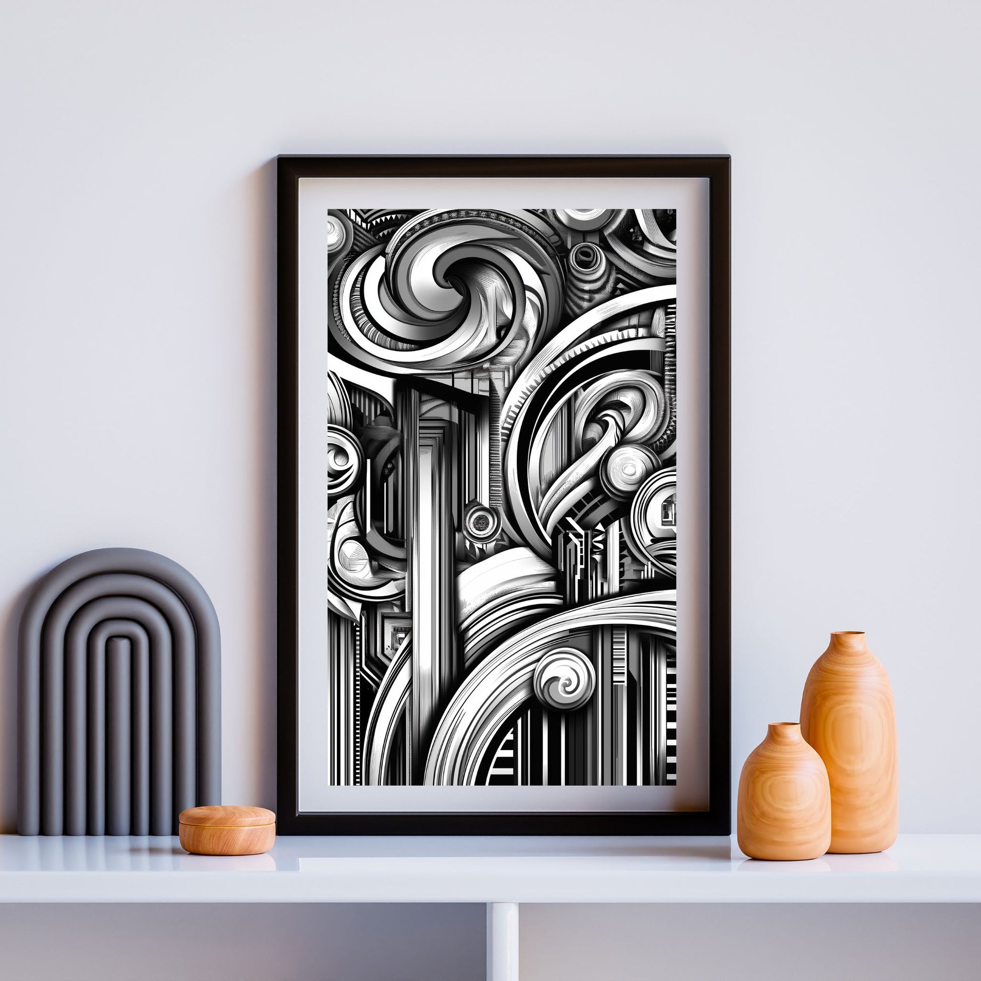 Modern black and white abstract artwork for wall decor