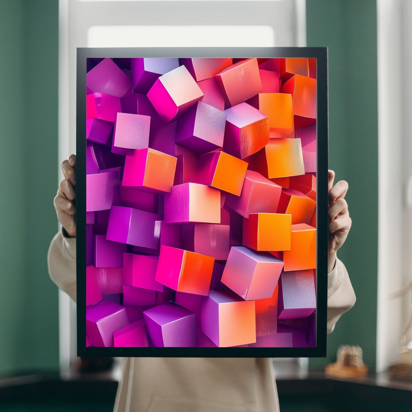 Colorful geometric cubes art for trendy wall decor