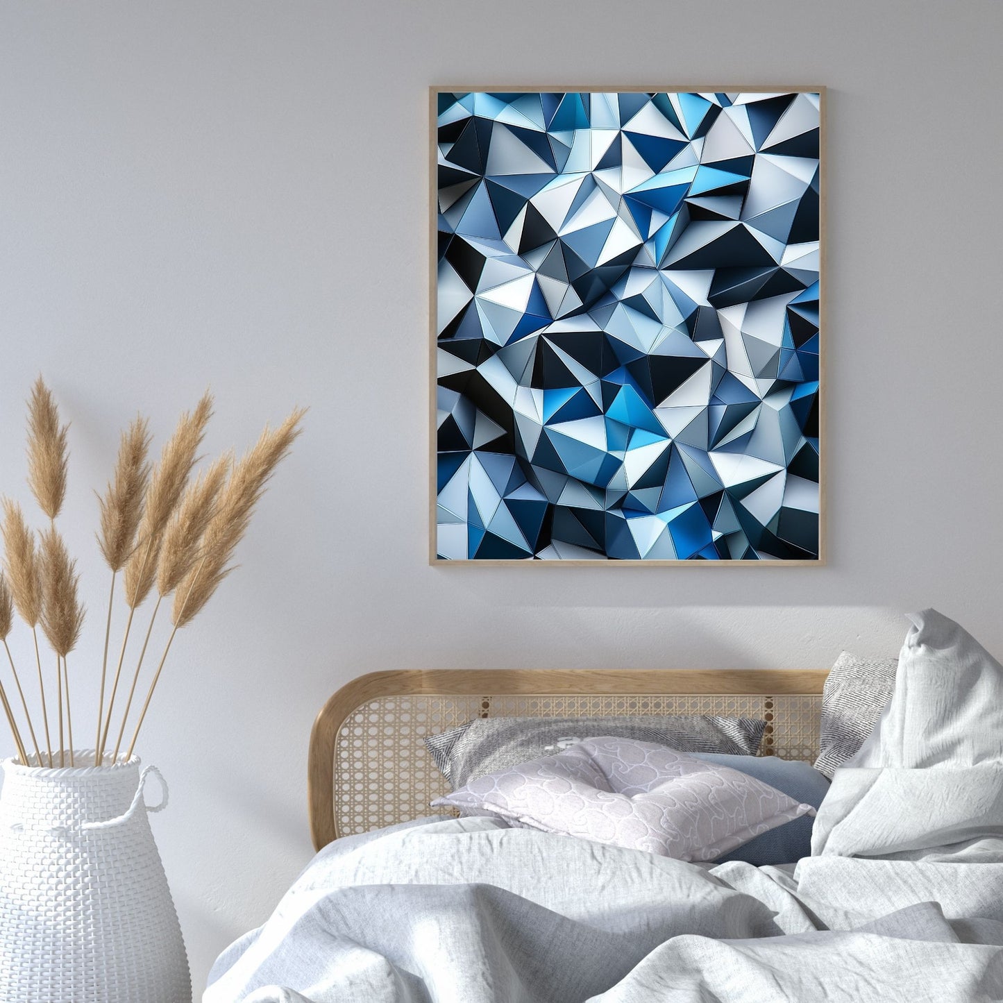 Geometric wall art design with angular crystal shapes