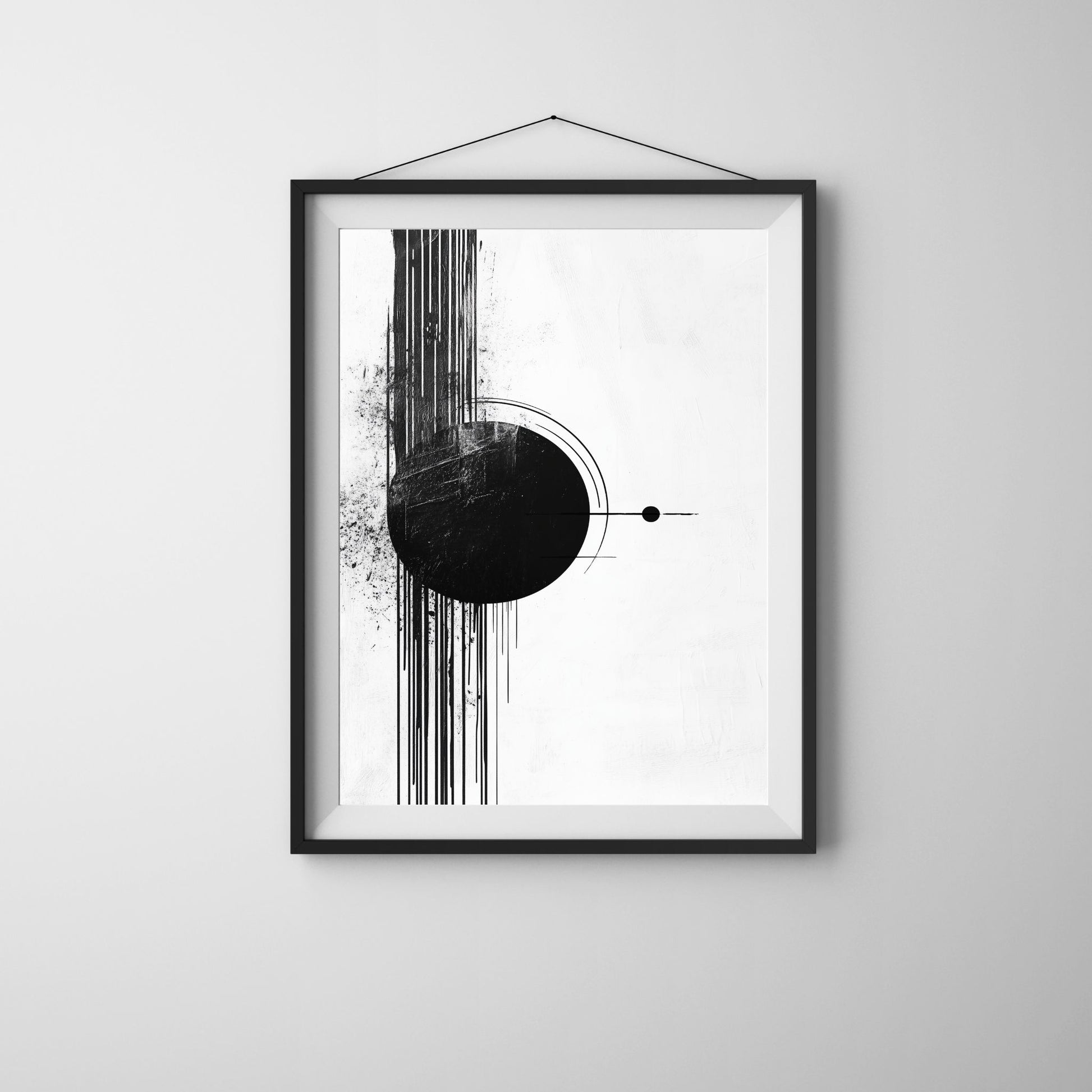 Minimalist black circle and line abstract art for wall decor