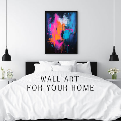 Neon abstract colorful wall art for trendy decor