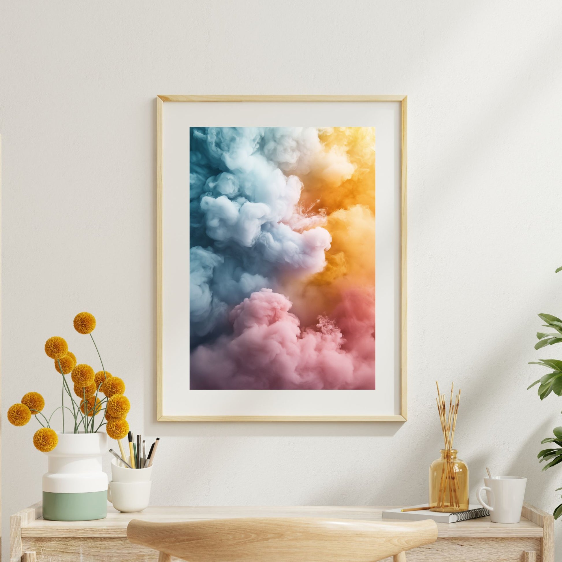 Vibrant cloudscape painting with multicolor hues for home decor