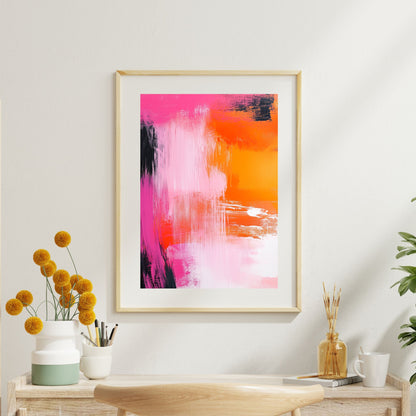 Printable art with pink, orange, and black color palette