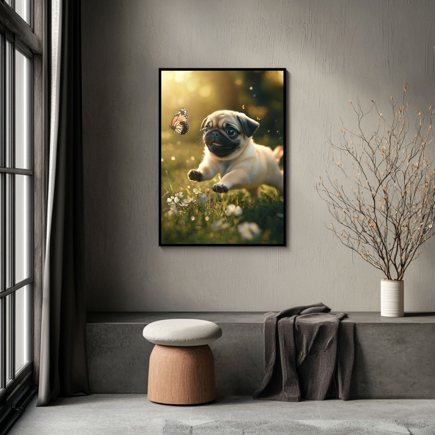 Digital pug print capturing joyful dog energy