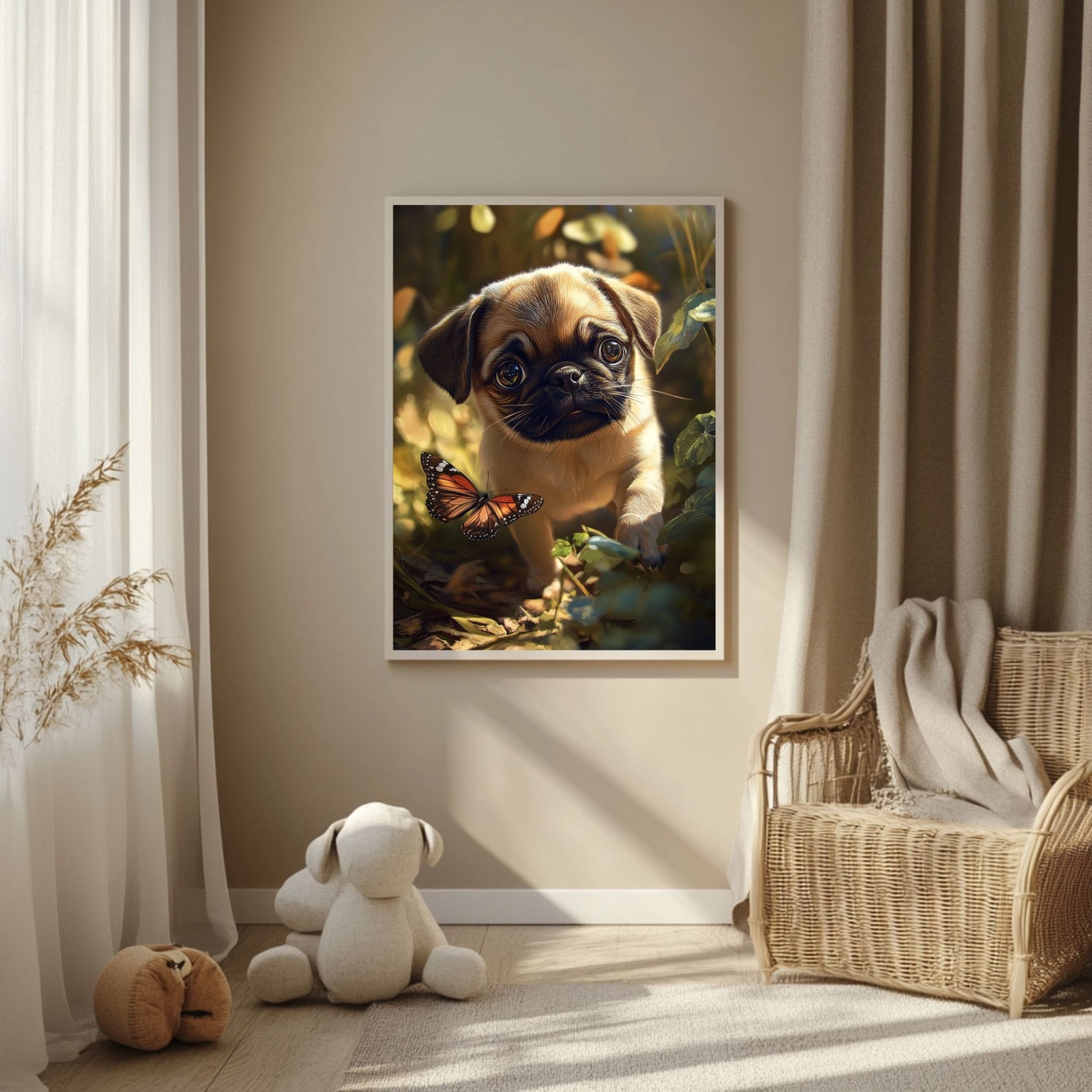 Playful pug dog art poster