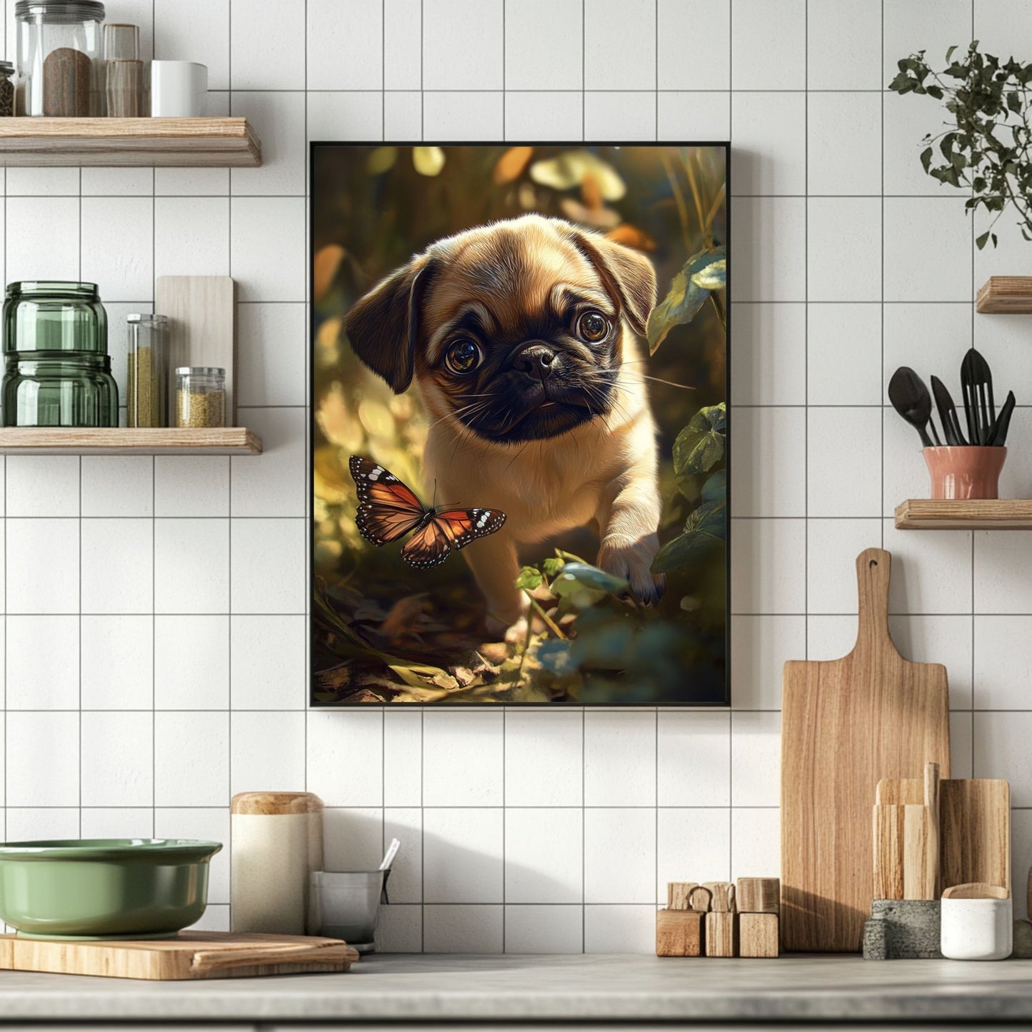 Cute pug print with butterfly