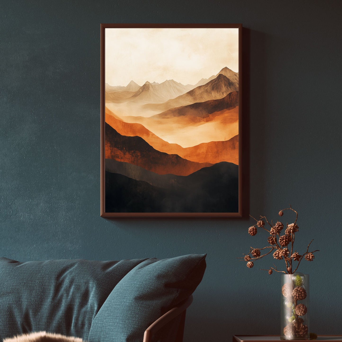 Rustic and serene mountain view canvas painting