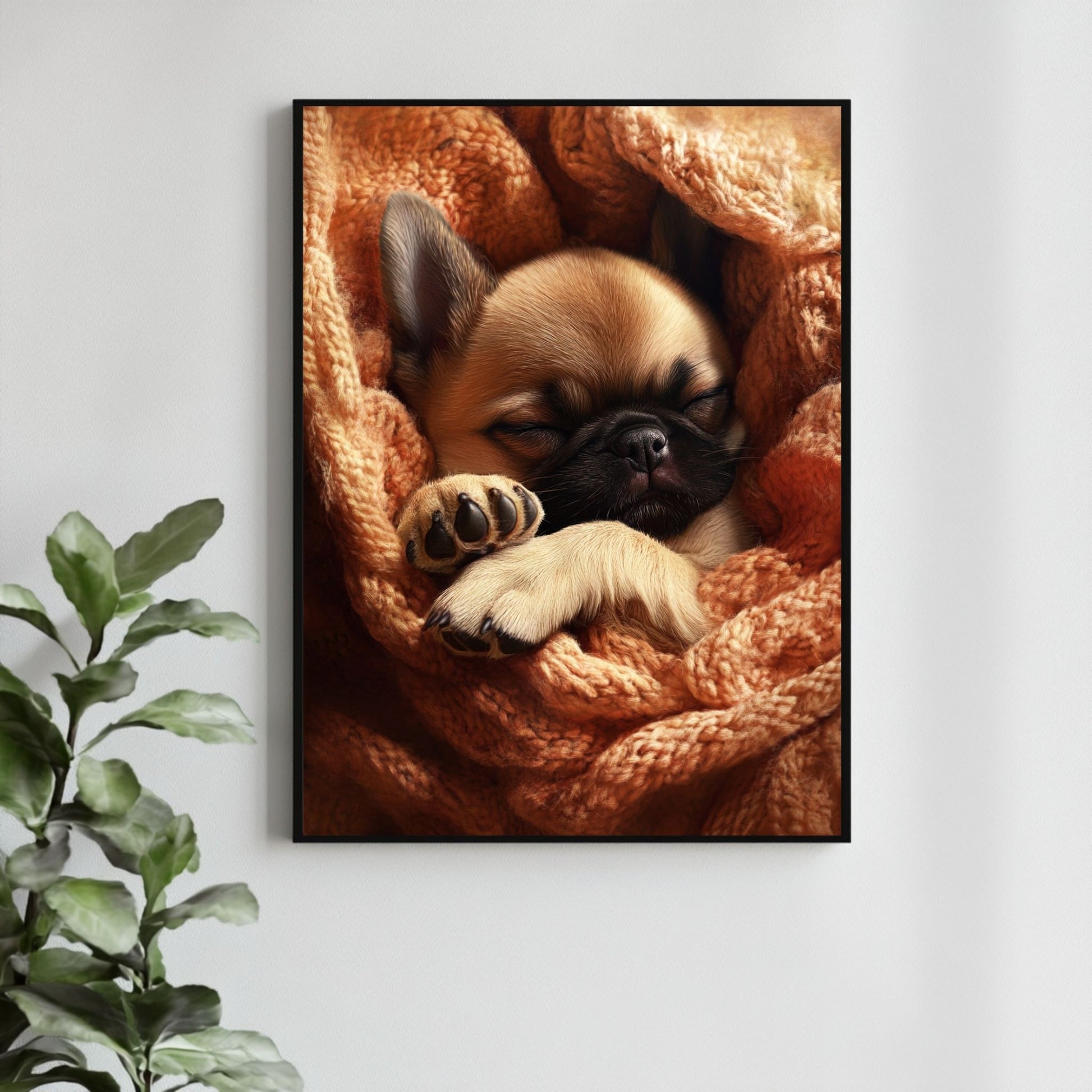 Peaceful pug dog print capturing a sweet nap moment