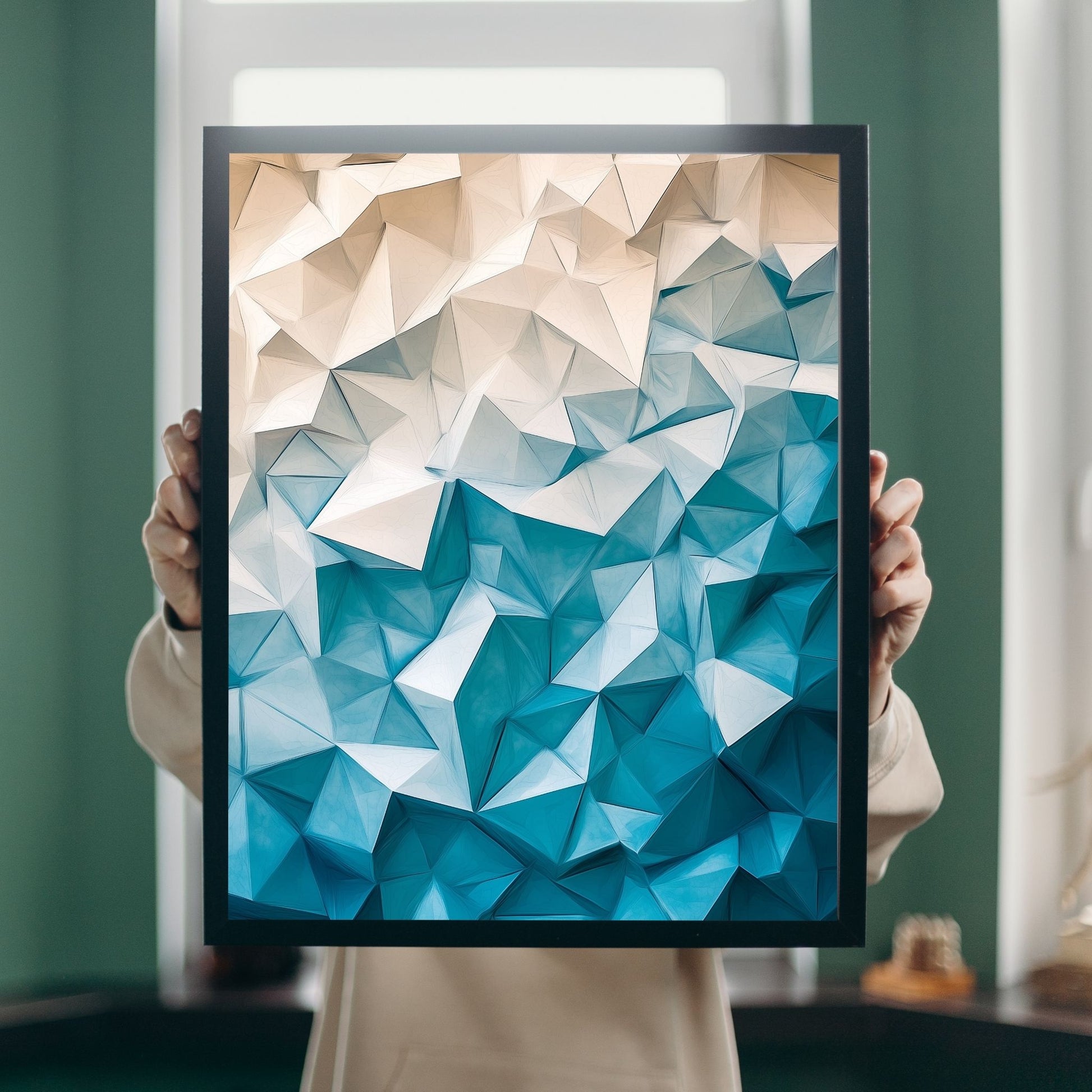 Abstract geometric art featuring soothing shades of blue