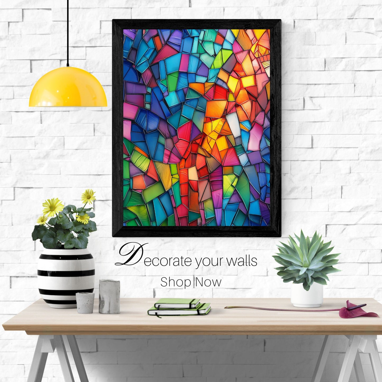 Vivid and colorful art print with a stained glass aesthetic