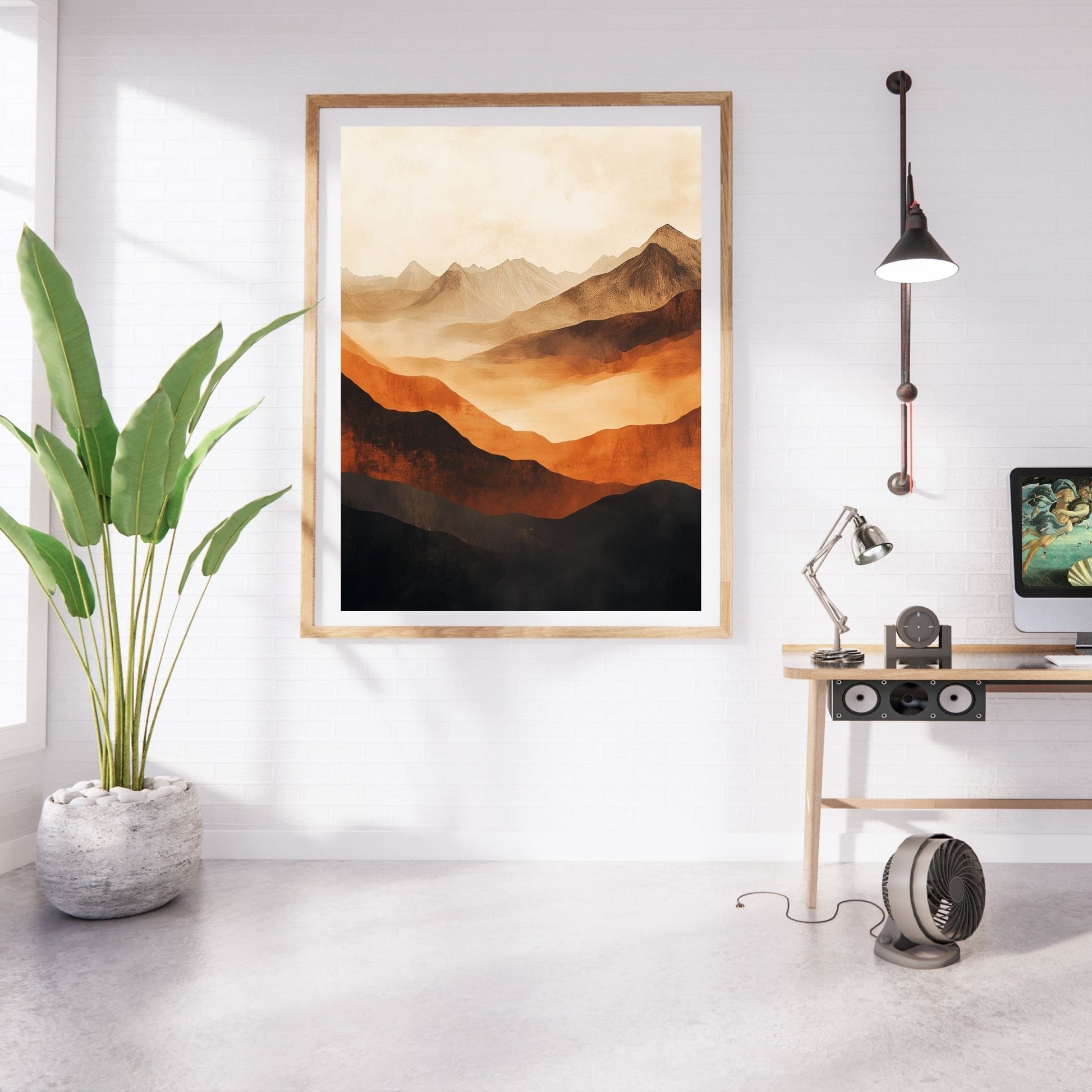 Golden terracotta landscape painting for home wall decor